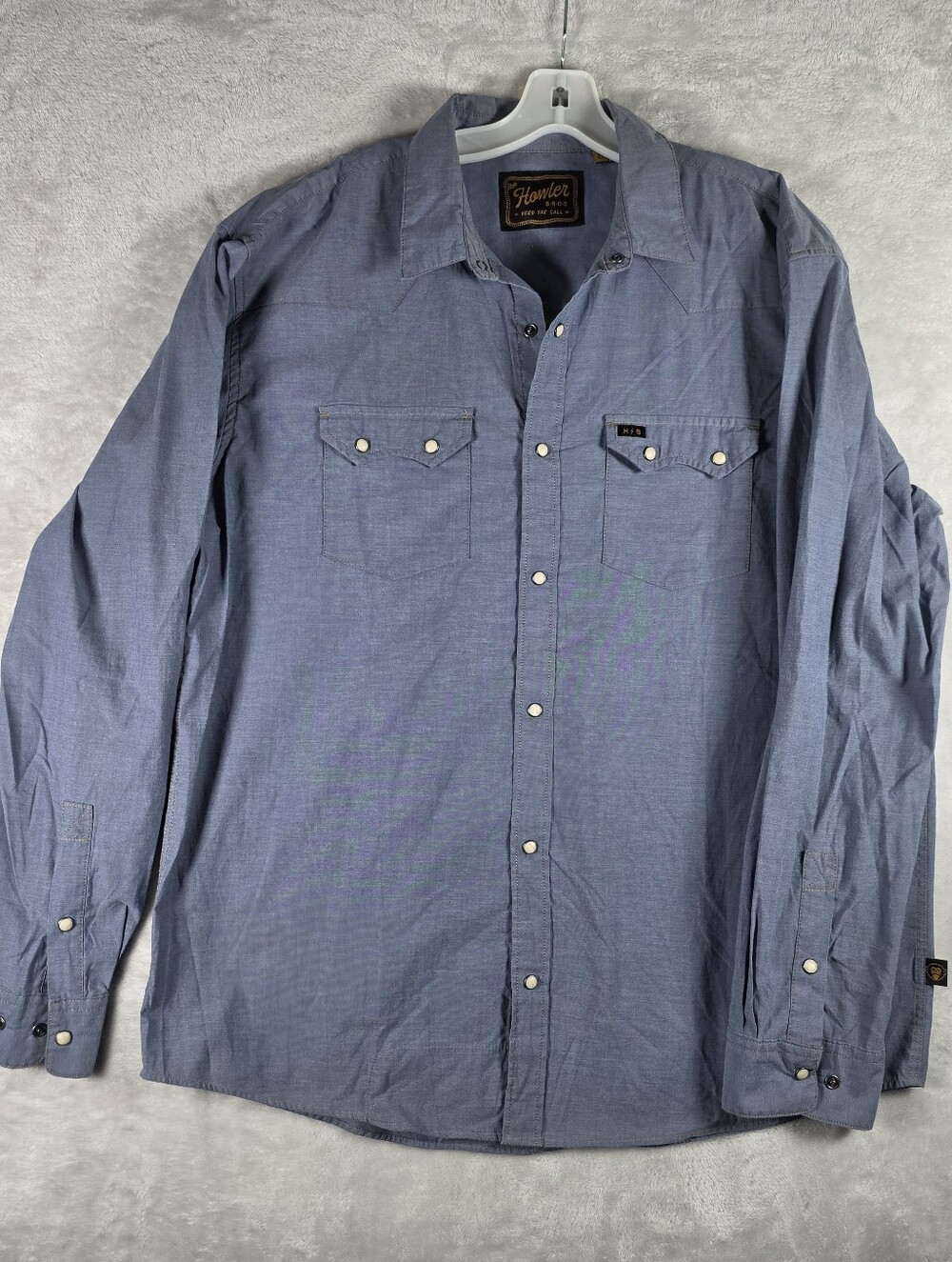 Howler Brothers Crosscut Snapshirt XL Blue Pearl Snap Long Sleeve Chambery Saw